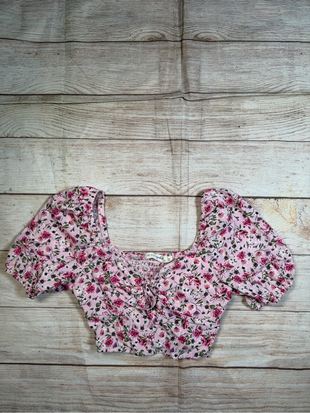 Floral Cottage Fairy Coquette Pink Puff‎ Sleeve Crop Top - Women
